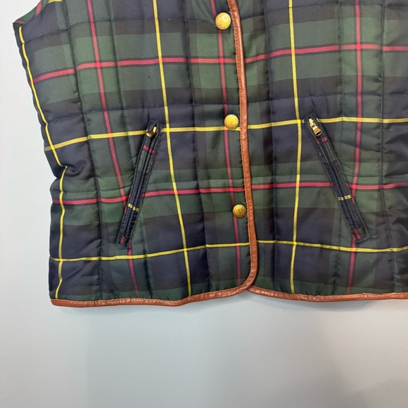 Lauren Ralph Lauren Equestrian Polo Plaid Tartan Quilted Vest w/ Leather Trim S - Picture 5 of 13
